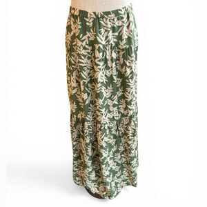 ba&sh Green and White Leaf-Print Maxi Skirt Boho Feminine